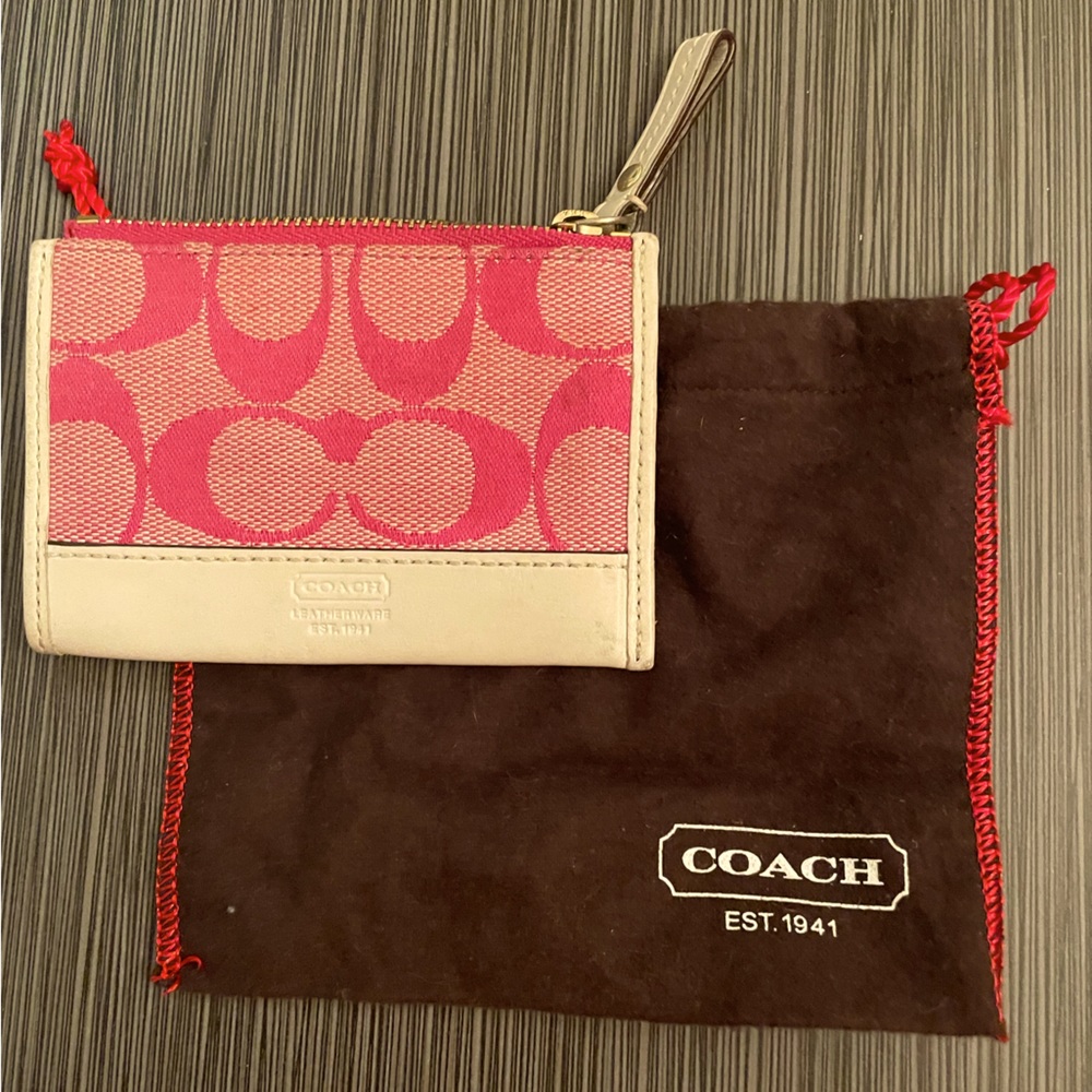 Coach pink and white card holder/key FOB.